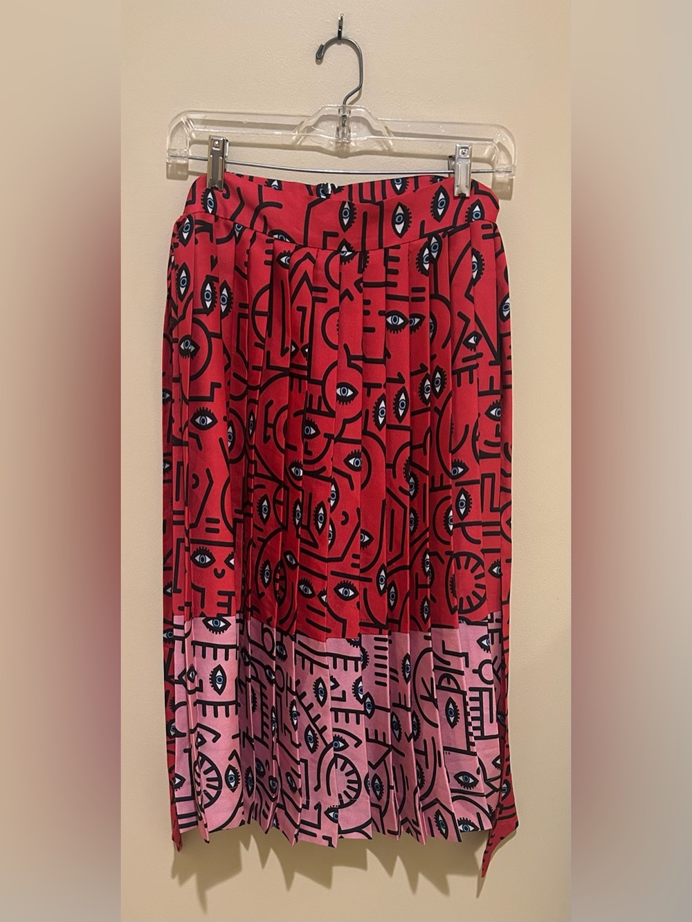 Delfi Collective Clara Skirt Red Pink Eye Patterned Midi Skirt EUC Rare Size S
